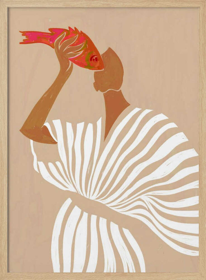 Woman Admires Fish - Stretched Canvas, Poster or Fine Art Print - I Heart Wall Art - Poster Print, Canvas Print or Framed Art Print