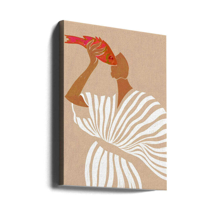 Woman Admires Fish - Stretched Canvas, Poster or Fine Art Print - I Heart Wall Art - Poster Print, Canvas Print or Framed Art Print