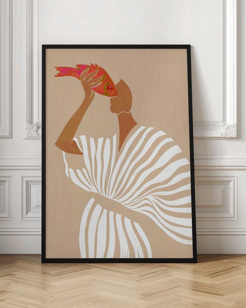 Woman Admires Fish - Stretched Canvas, Poster or Fine Art Print - I Heart Wall Art - Poster Print, Canvas Print or Framed Art Print