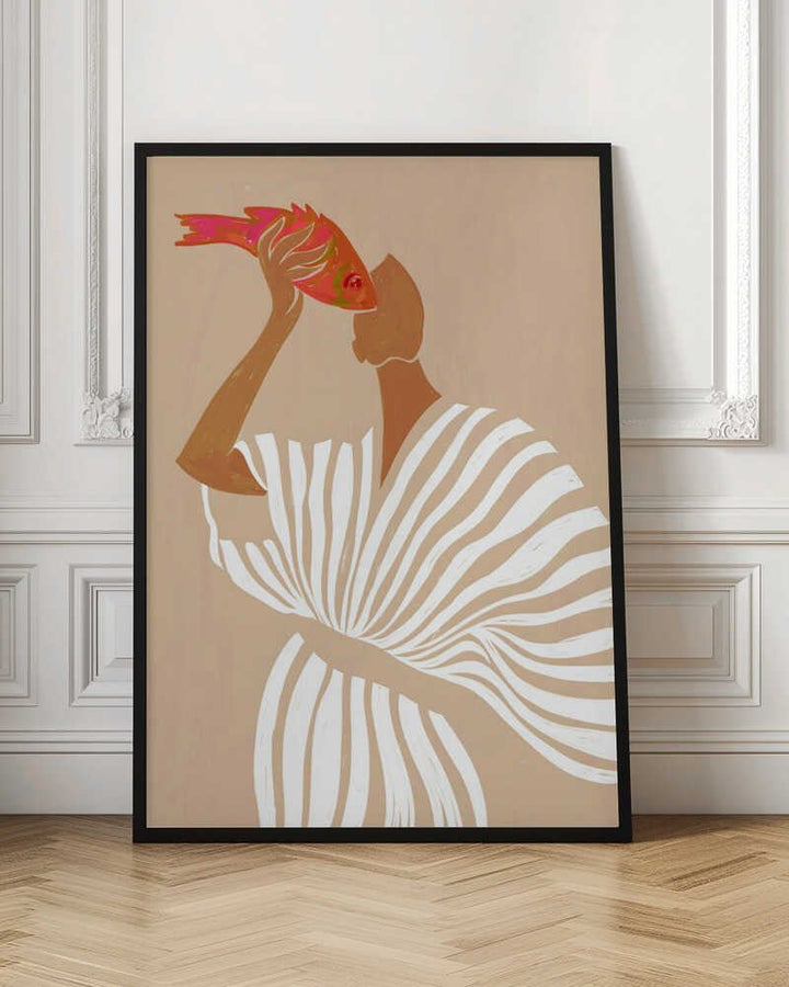 Woman Admires Fish - Stretched Canvas, Poster or Fine Art Print - I Heart Wall Art - Poster Print, Canvas Print or Framed Art Print