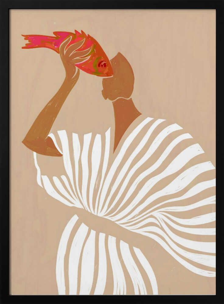 Woman Admires Fish - Stretched Canvas, Poster or Fine Art Print - I Heart Wall Art - Poster Print, Canvas Print or Framed Art Print