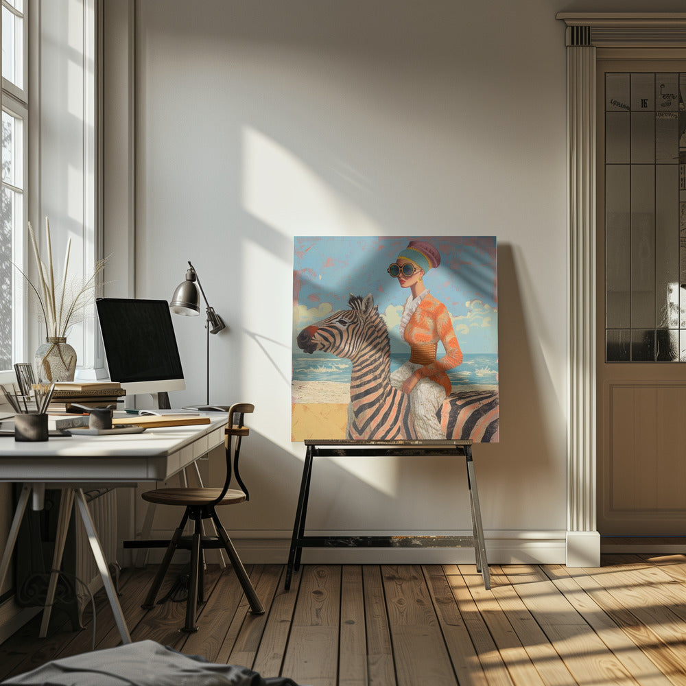 Woman and Zebra - Square Stretched Canvas, Poster or Fine Art Print I Heart Wall Art