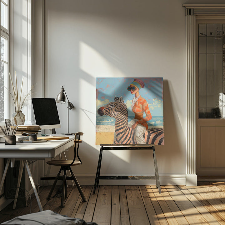 Woman and Zebra - Square Stretched Canvas, Poster or Fine Art Print I Heart Wall Art