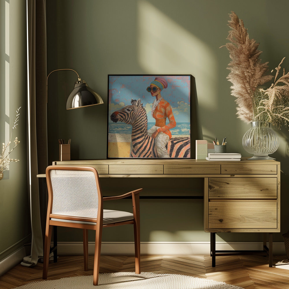 Woman and Zebra - Square Stretched Canvas, Poster or Fine Art Print I Heart Wall Art