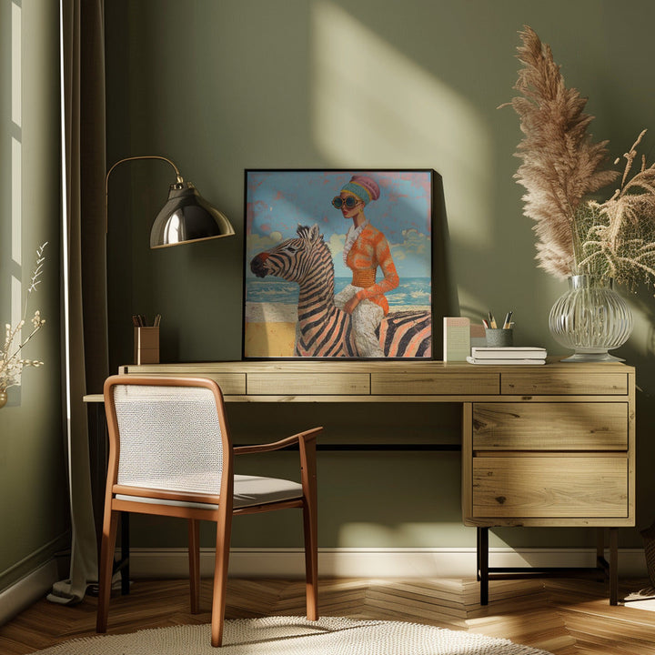 Woman and Zebra - Square Stretched Canvas, Poster or Fine Art Print I Heart Wall Art