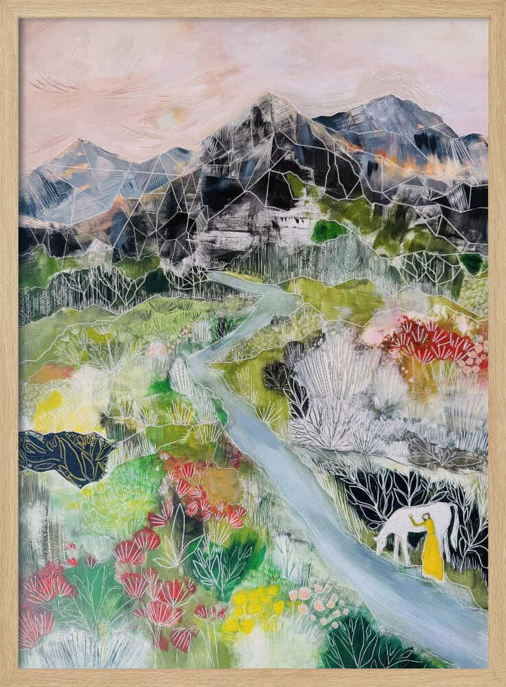 Woman Cow Mountain Valley - Stretched Canvas, Poster or Fine Art Print - I Heart Wall Art - Poster Print, Canvas Print or Framed Art Print