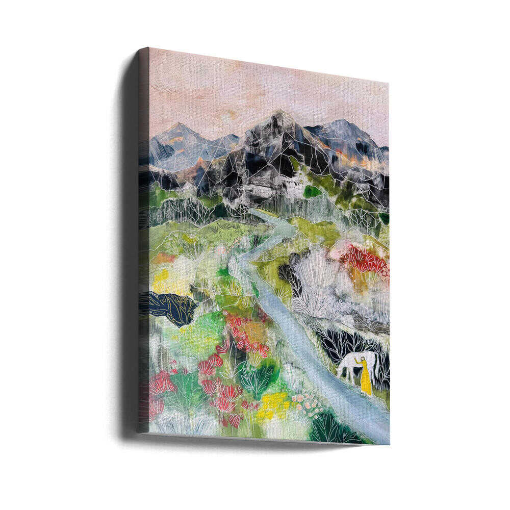 Woman Cow Mountain Valley - Stretched Canvas, Poster or Fine Art Print - I Heart Wall Art - Poster Print, Canvas Print or Framed Art Print
