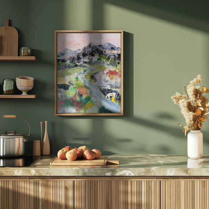 Woman Cow Mountain Valley - Stretched Canvas, Poster or Fine Art Print - I Heart Wall Art - Poster Print, Canvas Print or Framed Art Print