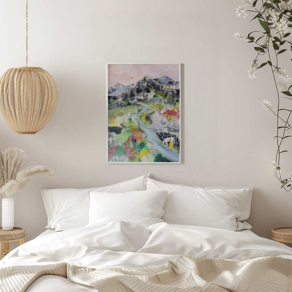 Woman Cow Mountain Valley - Stretched Canvas, Poster or Fine Art Print - I Heart Wall Art - Poster Print, Canvas Print or Framed Art Print
