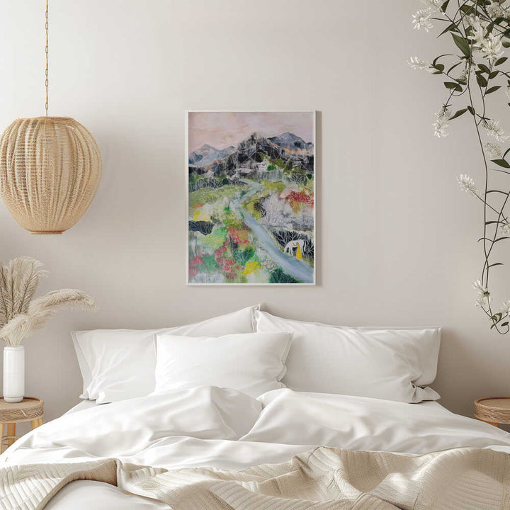 Woman Cow Mountain Valley - Stretched Canvas, Poster or Fine Art Print - I Heart Wall Art - Poster Print, Canvas Print or Framed Art Print