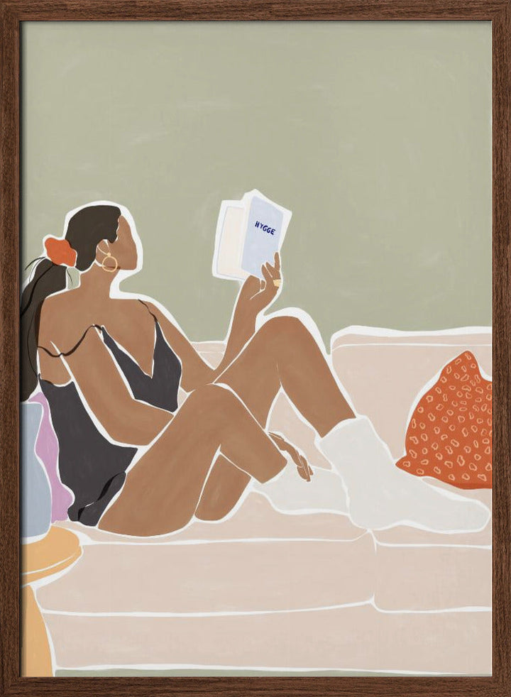 Woman Enjoying a Great Hygge Book - Stretched Canvas, Poster or Fine Art Print I Heart Wall Art