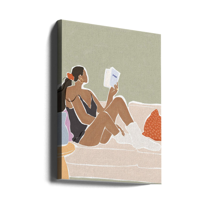 Woman Enjoying a Great Hygge Book - Stretched Canvas, Poster or Fine Art Print I Heart Wall Art