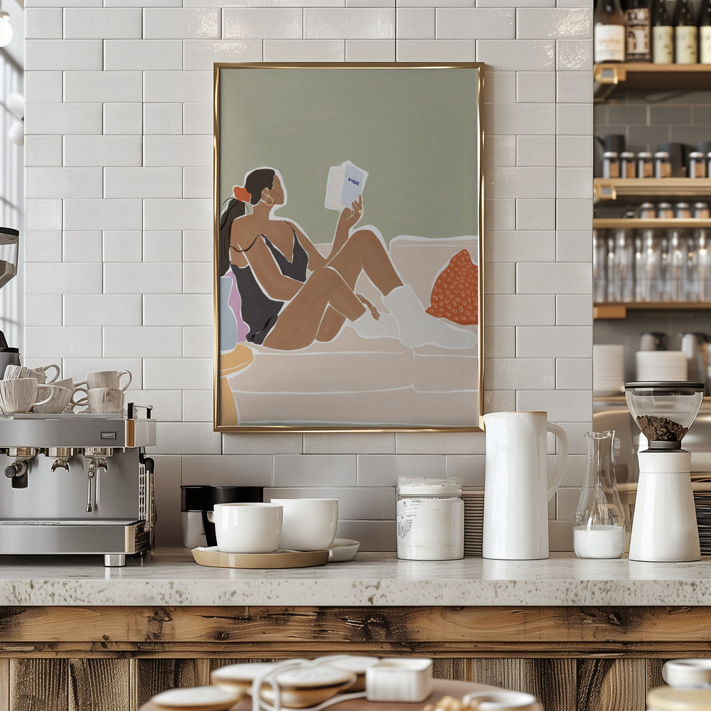 Woman Enjoying a Great Hygge Book - Stretched Canvas, Poster or Fine Art Print I Heart Wall Art
