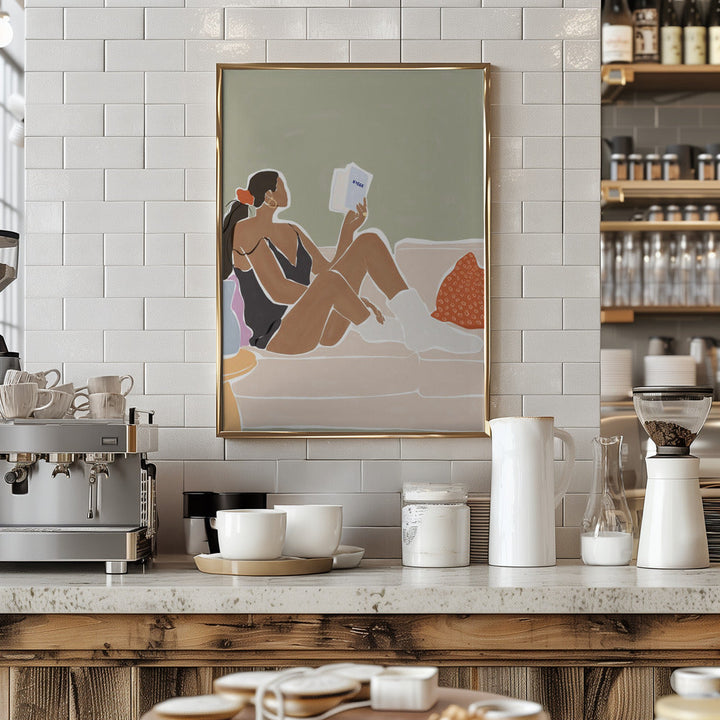 Woman Enjoying a Great Hygge Book - Stretched Canvas, Poster or Fine Art Print I Heart Wall Art