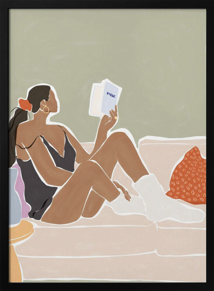 Woman Enjoying a Great Hygge Book - Stretched Canvas, Poster or Fine Art Print I Heart Wall Art