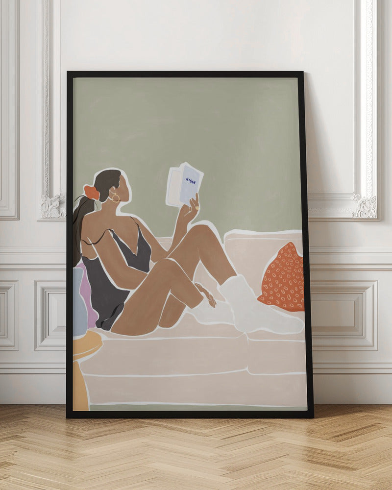 Woman Enjoying a Great Hygge Book - Stretched Canvas, Poster or Fine Art Print I Heart Wall Art