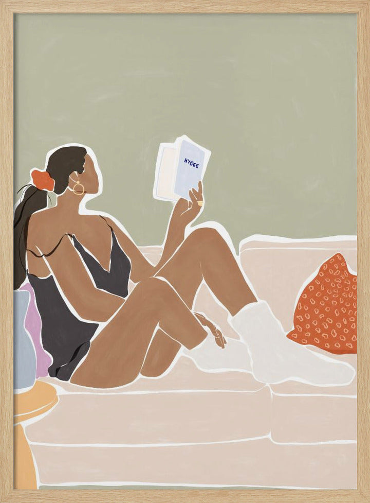 Woman Enjoying a Great Hygge Book - Stretched Canvas, Poster or Fine Art Print I Heart Wall Art