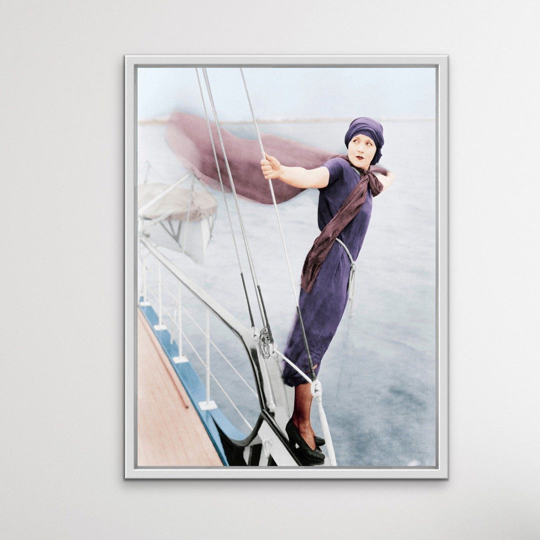 Woman On Yacht - Vintage Photographic Print On Paper Or Canvas - I Heart Wall Art