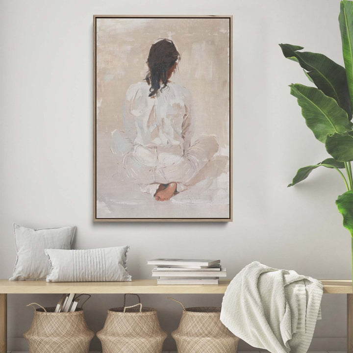 Woman Sitting - Contemporary Faceless Woman Neutral Print - I Heart Wall Art - Poster Print, Canvas Print or Framed Art Print