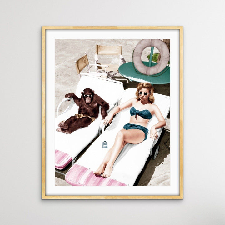 Woman With Chimpanzee - Vintage Photographic Print On Paper Or Canvas - I Heart Wall Art