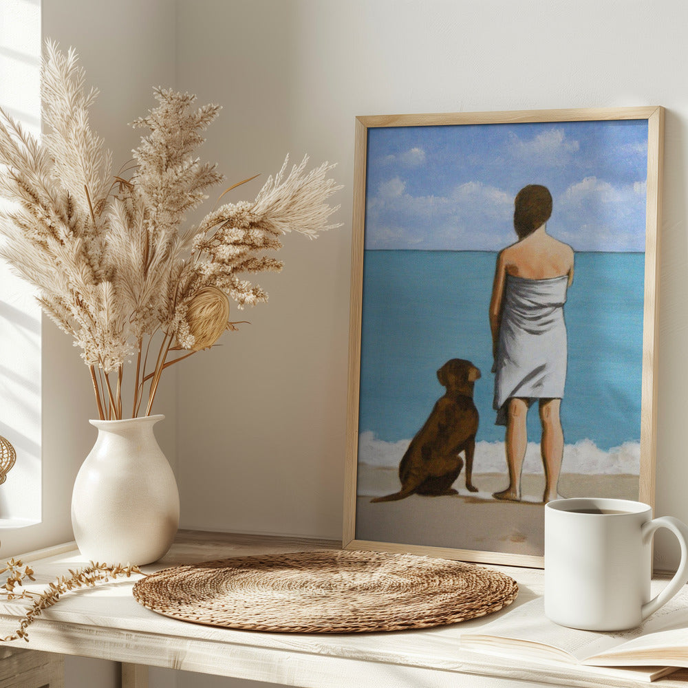 Woman with Dog - Stretched Canvas, Poster or Fine Art Print I Heart Wall Art
