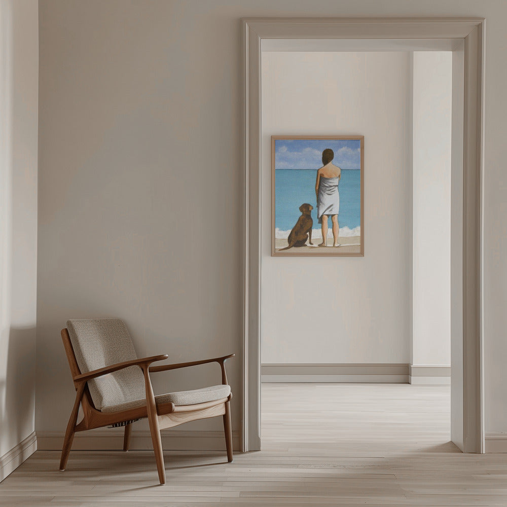Woman with Dog - Stretched Canvas, Poster or Fine Art Print I Heart Wall Art