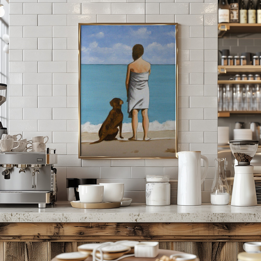 Woman with Dog - Stretched Canvas, Poster or Fine Art Print I Heart Wall Art