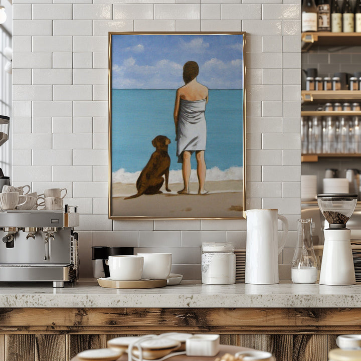 Woman with Dog - Stretched Canvas, Poster or Fine Art Print I Heart Wall Art