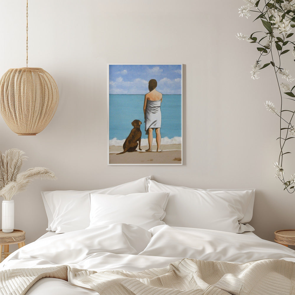 Woman with Dog - Stretched Canvas, Poster or Fine Art Print I Heart Wall Art