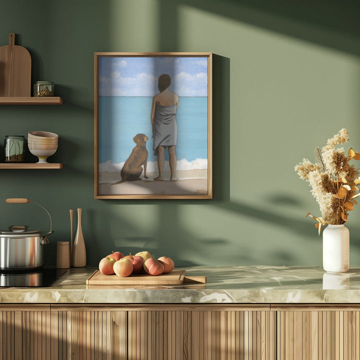 Woman with Dog - Stretched Canvas, Poster or Fine Art Print I Heart Wall Art