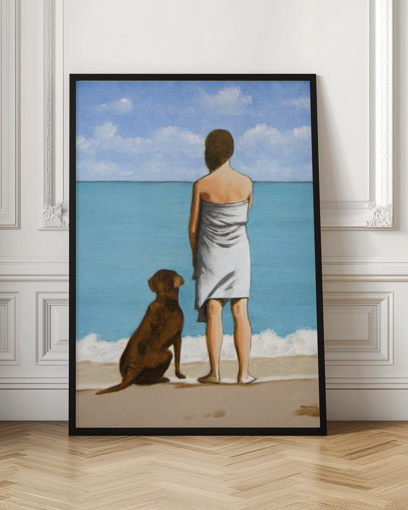 Woman with Dog - Stretched Canvas, Poster or Fine Art Print I Heart Wall Art