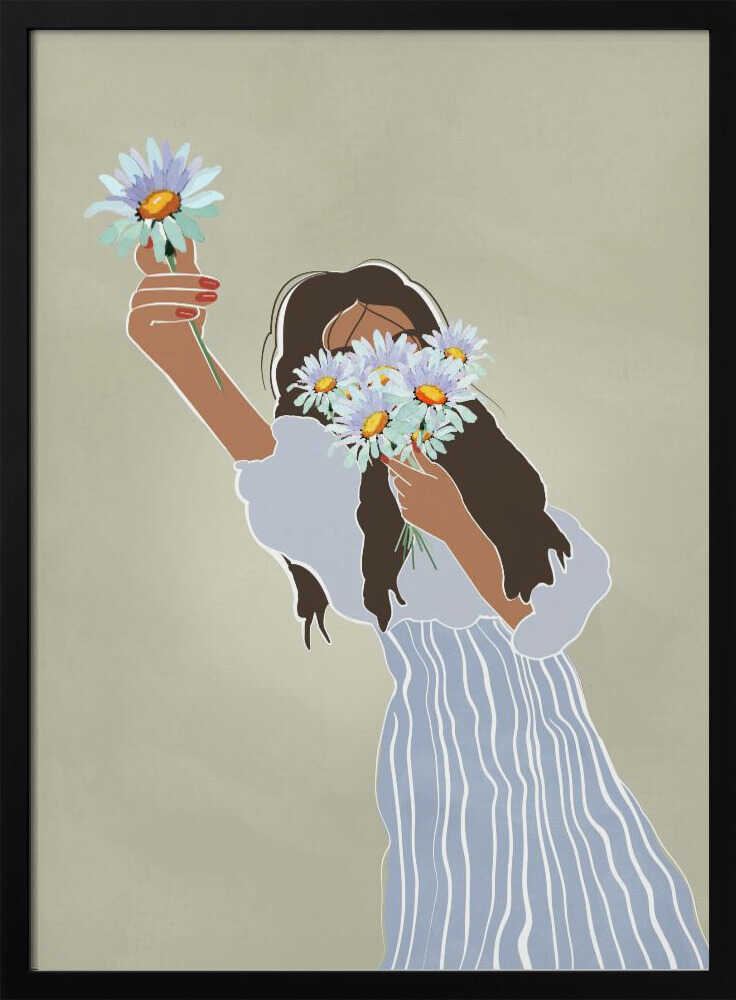 Woman With Fresh Daisies - Stretched Canvas, Poster or Fine Art Print - I Heart Wall Art - Poster Print, Canvas Print or Framed Art Print
