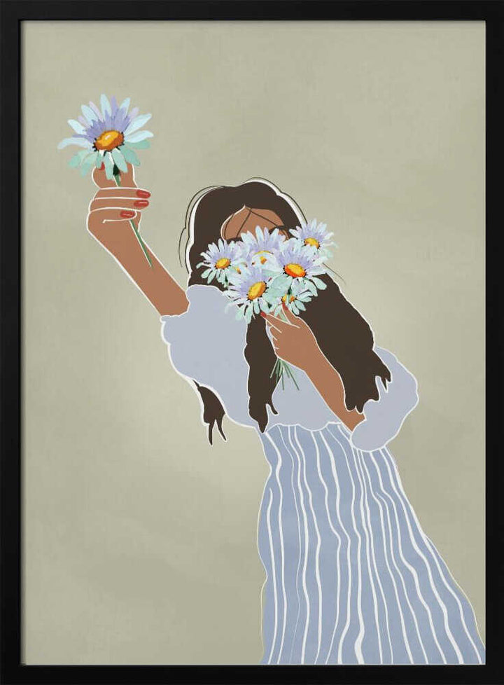 Woman With Fresh Daisies - Stretched Canvas, Poster or Fine Art Print - I Heart Wall Art - Poster Print, Canvas Print or Framed Art Print