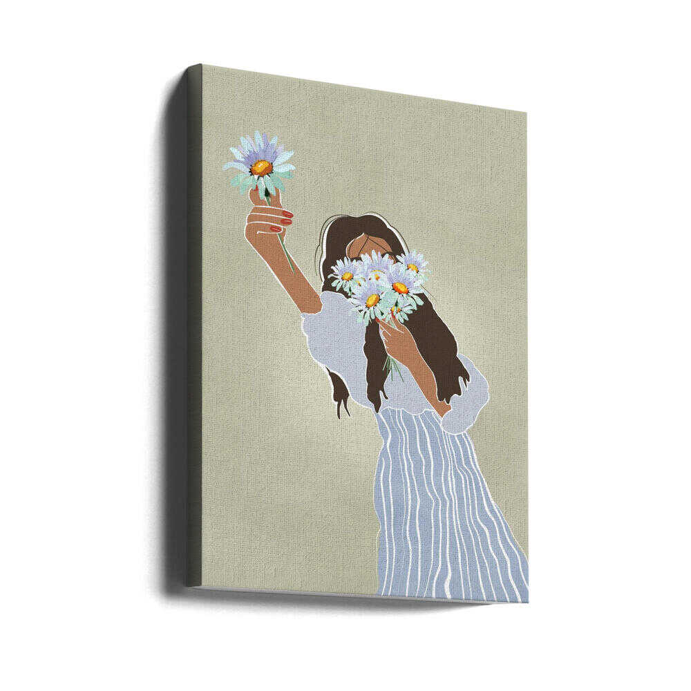 Woman With Fresh Daisies - Stretched Canvas, Poster or Fine Art Print - I Heart Wall Art - Poster Print, Canvas Print or Framed Art Print