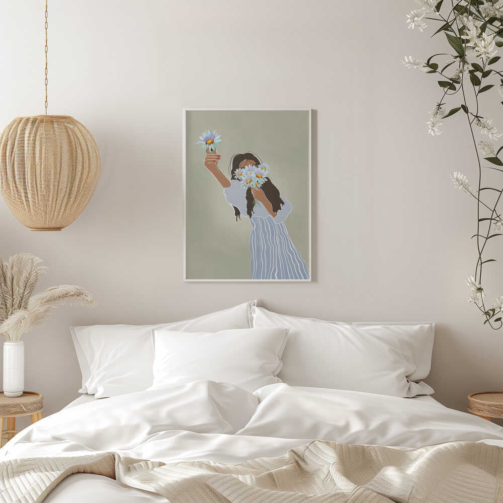 Woman With Fresh Daisies - Stretched Canvas, Poster or Fine Art Print - I Heart Wall Art - Poster Print, Canvas Print or Framed Art Print