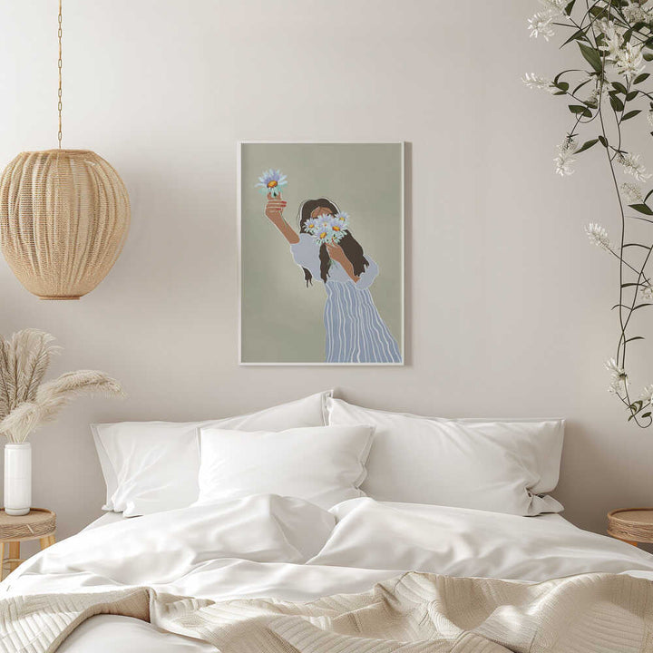 Woman With Fresh Daisies - Stretched Canvas, Poster or Fine Art Print - I Heart Wall Art - Poster Print, Canvas Print or Framed Art Print