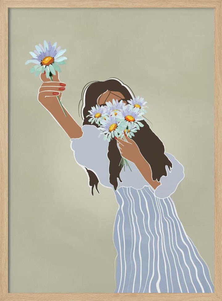 Woman With Fresh Daisies - Stretched Canvas, Poster or Fine Art Print - I Heart Wall Art - Poster Print, Canvas Print or Framed Art Print