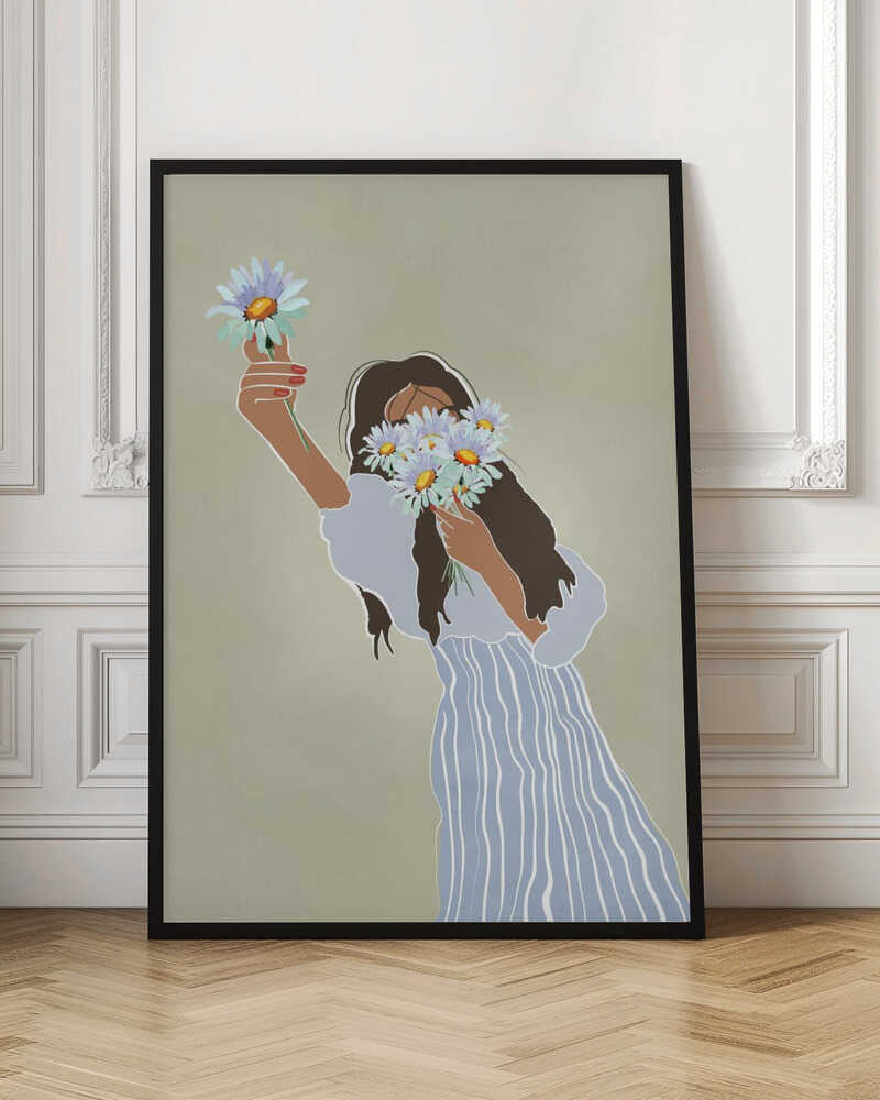 Woman With Fresh Daisies - Stretched Canvas, Poster or Fine Art Print - I Heart Wall Art - Poster Print, Canvas Print or Framed Art Print