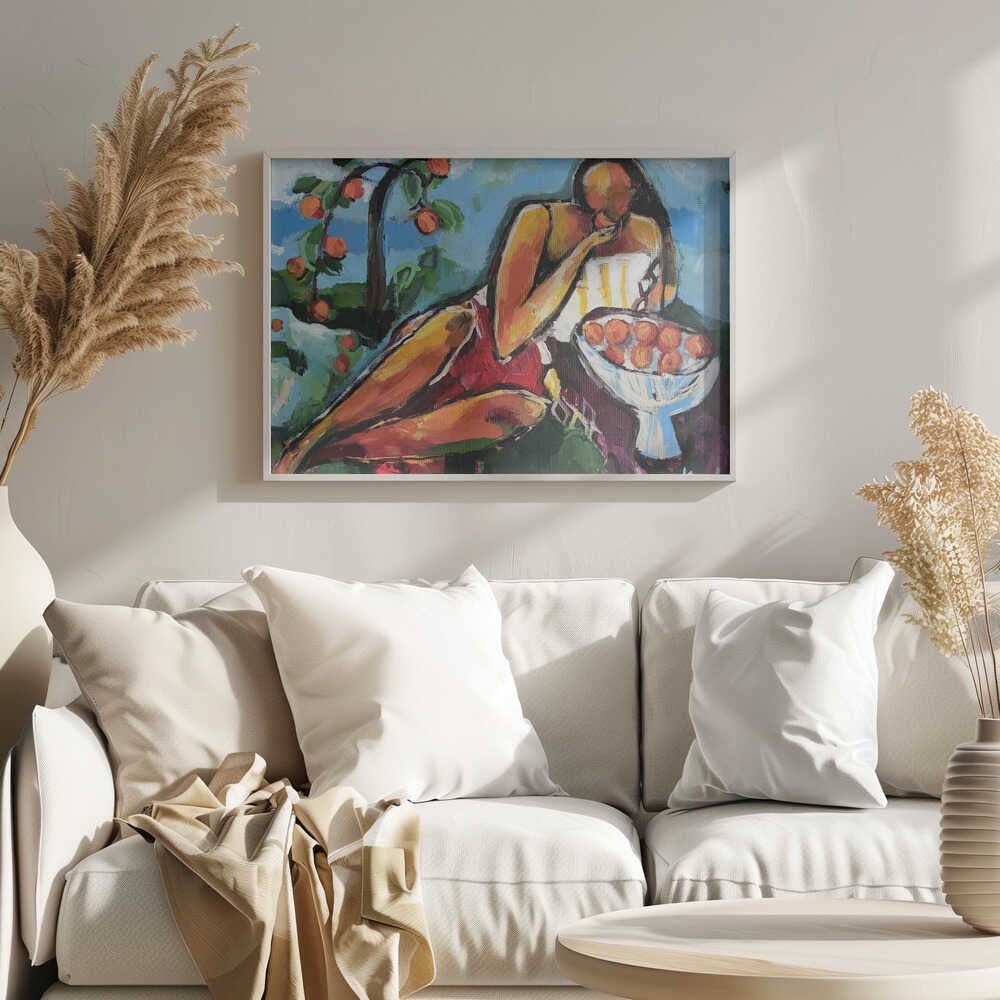 “Woman With Peaches” - Stretched Canvas, Poster or Fine Art Print - I Heart Wall Art - Poster Print, Canvas Print or Framed Art Print