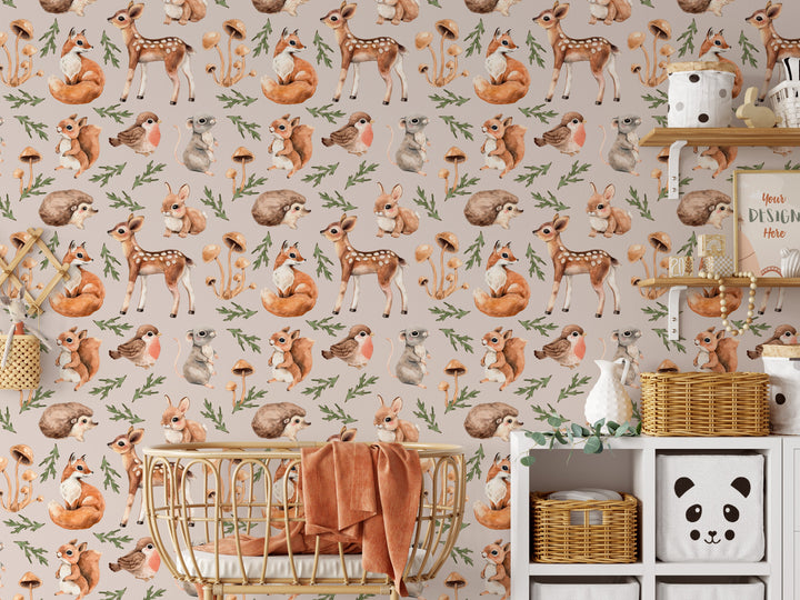 Woodland Animal - Cute Wallpaper With Deer Fox Squirrel and Robin