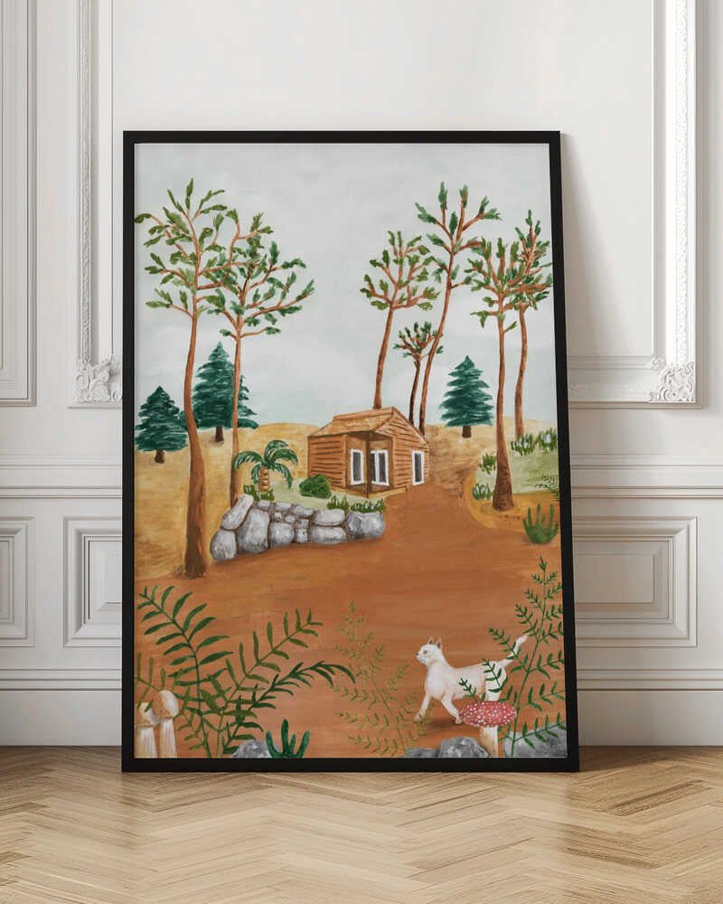 Woodland Cabin Cat - Stretched Canvas, Poster or Fine Art Print - I Heart Wall Art - Poster Print, Canvas Print or Framed Art Print