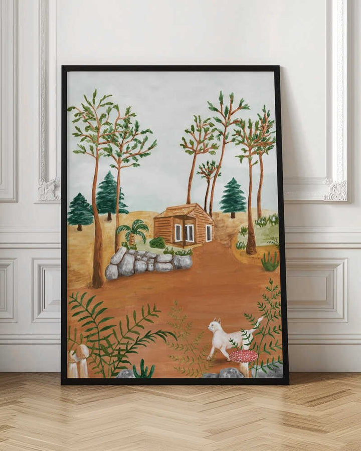Woodland Cabin Cat - Stretched Canvas, Poster or Fine Art Print - I Heart Wall Art - Poster Print, Canvas Print or Framed Art Print