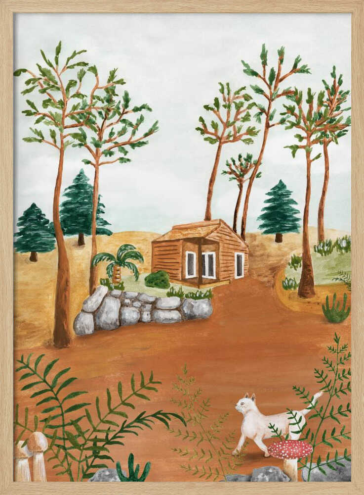 Woodland Cabin Cat - Stretched Canvas, Poster or Fine Art Print - I Heart Wall Art - Poster Print, Canvas Print or Framed Art Print