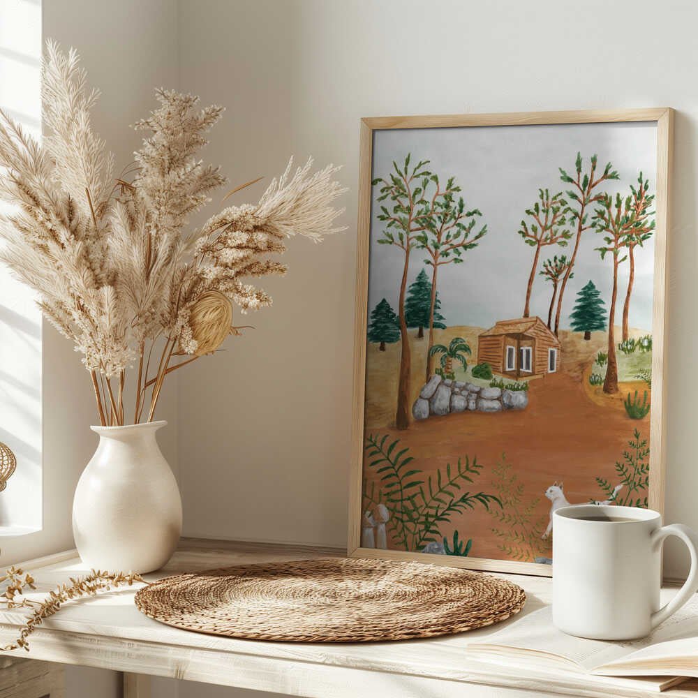 Woodland Cabin Cat - Stretched Canvas, Poster or Fine Art Print - I Heart Wall Art - Poster Print, Canvas Print or Framed Art Print