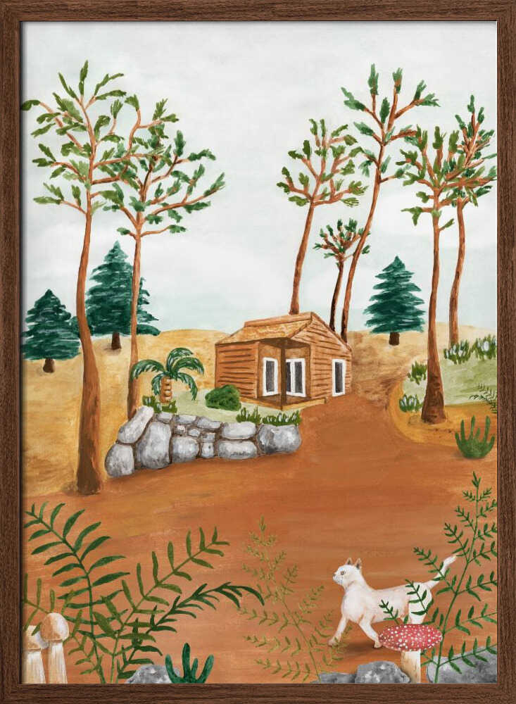 Woodland Cabin Cat - Stretched Canvas, Poster or Fine Art Print - I Heart Wall Art - Poster Print, Canvas Print or Framed Art Print