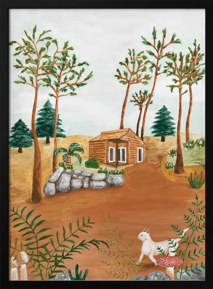 Woodland Cabin Cat - Stretched Canvas, Poster or Fine Art Print - I Heart Wall Art - Poster Print, Canvas Print or Framed Art Print