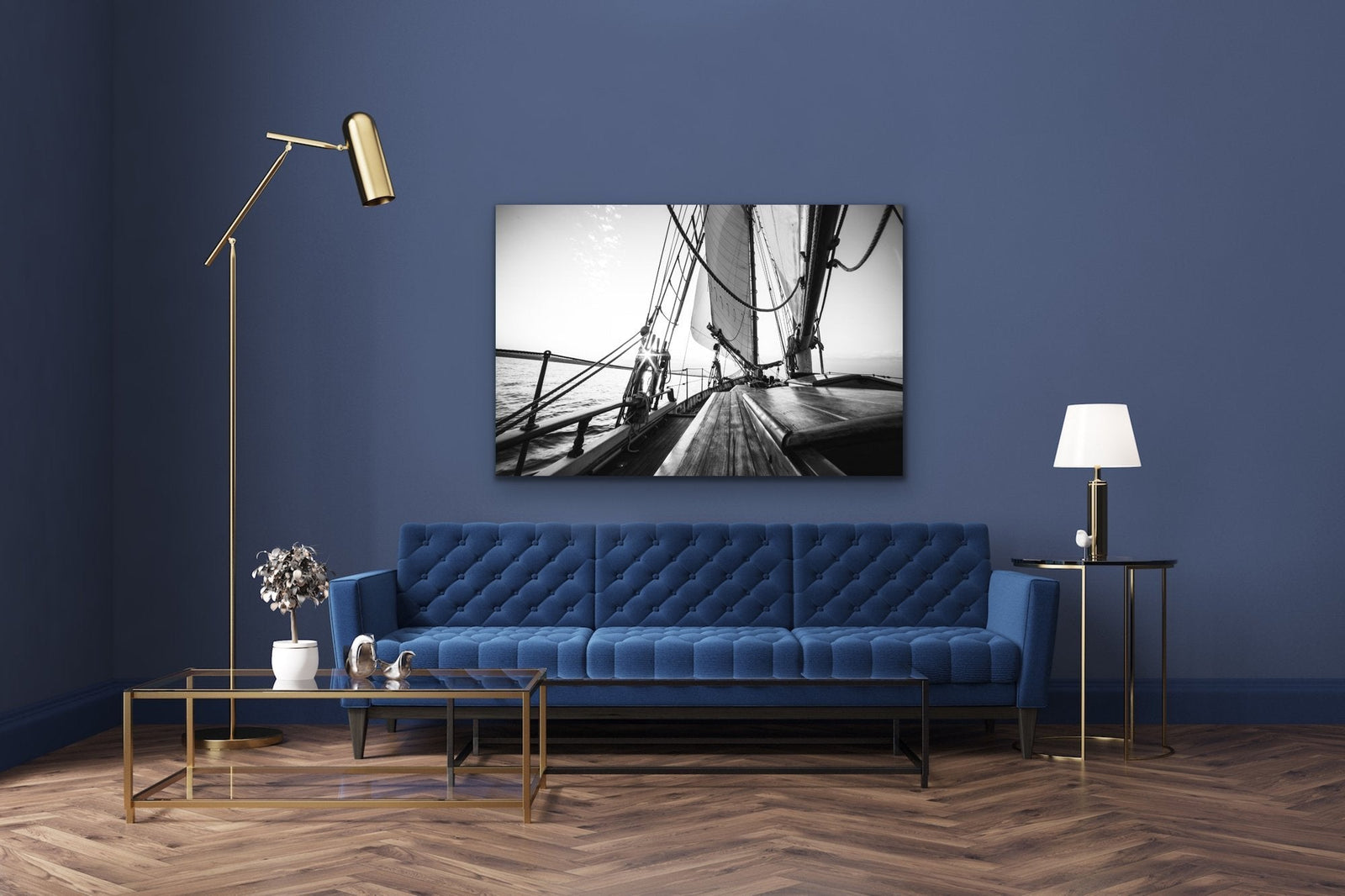 Yacht - Black and White Wall Art Print  Photograph Stretched Canvas Wall Art - I Heart Wall Art