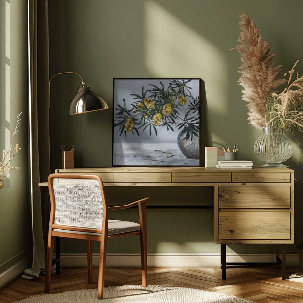Yellow Banksia Still Life - Square Stretched Canvas, Poster or Fine Art Print by Angela Hawkey - I Heart Wall Art - Poster Print, Canvas Print or Framed Art Print