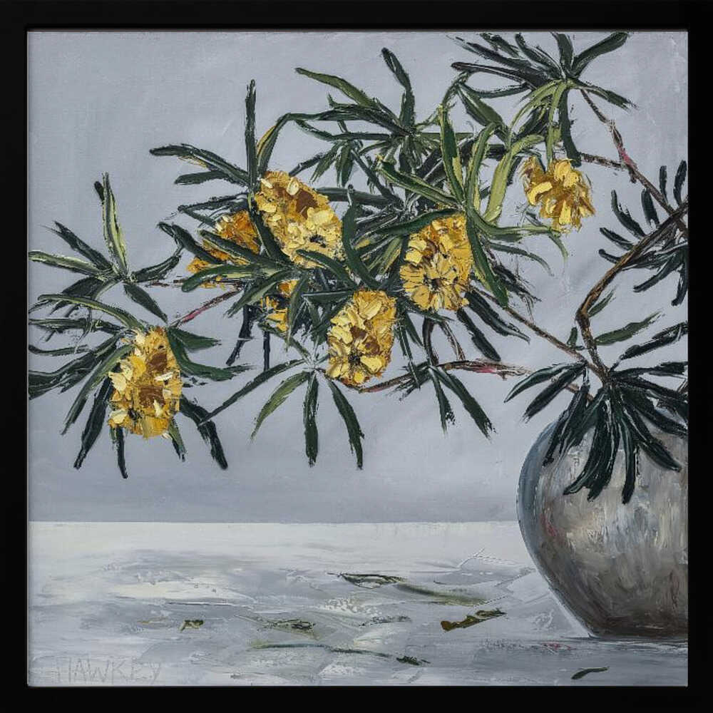 Yellow Banksia Still Life - Square Stretched Canvas, Poster or Fine Art Print by Angela Hawkey - I Heart Wall Art - Poster Print, Canvas Print or Framed Art Print