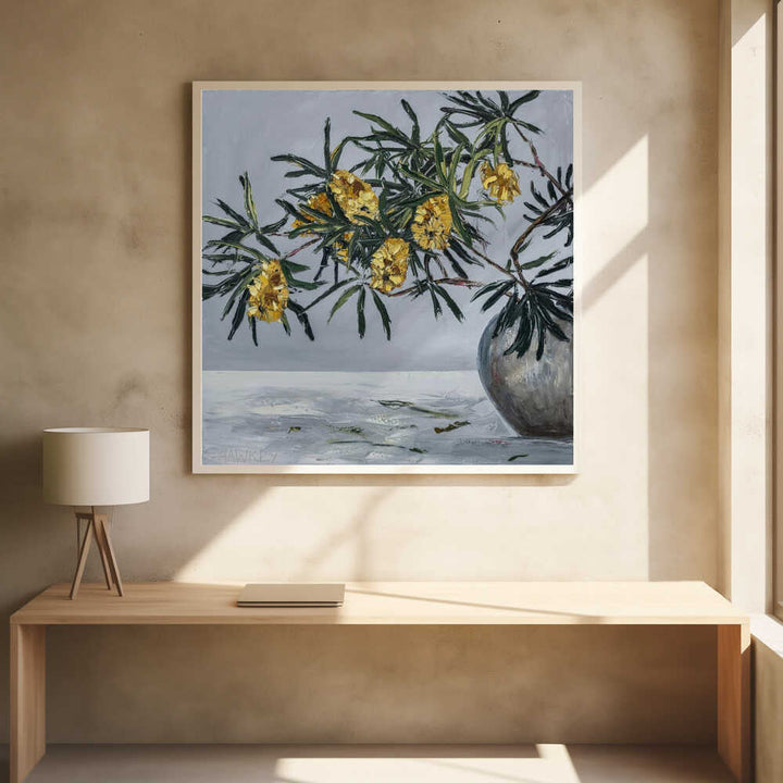 Yellow Banksia Still Life - Square Stretched Canvas, Poster or Fine Art Print by Angela Hawkey - I Heart Wall Art - Poster Print, Canvas Print or Framed Art Print